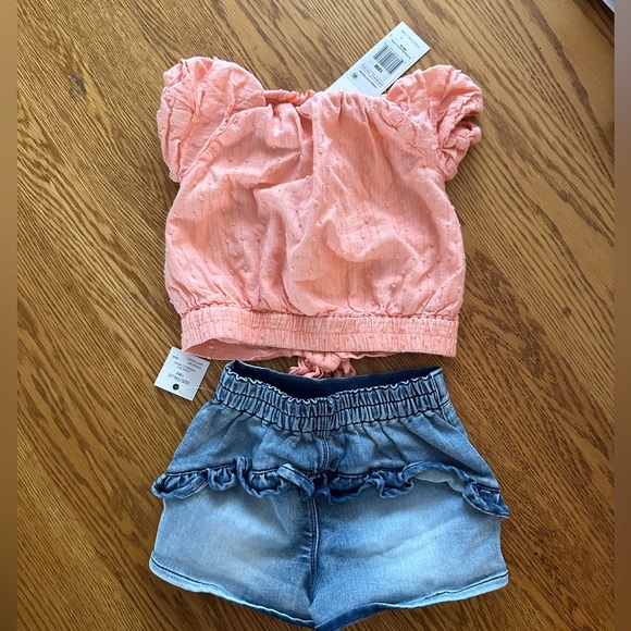 NWT Sz 18m Habitual Kids Light Peach Blouse & Pull on Denim Shorts Summer Outfit - Picture 3 of 4